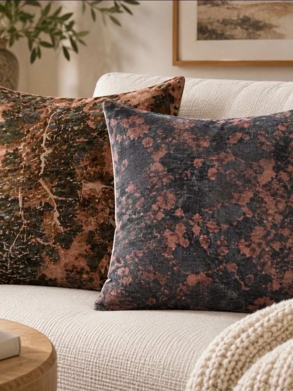 West Elm Set of 2 Abstract Botanical Throw Pillow Covers 20x20 Rust Charcoal